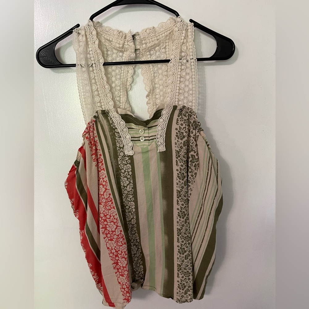 CAbi whisper gauze crochet tank top floral size M